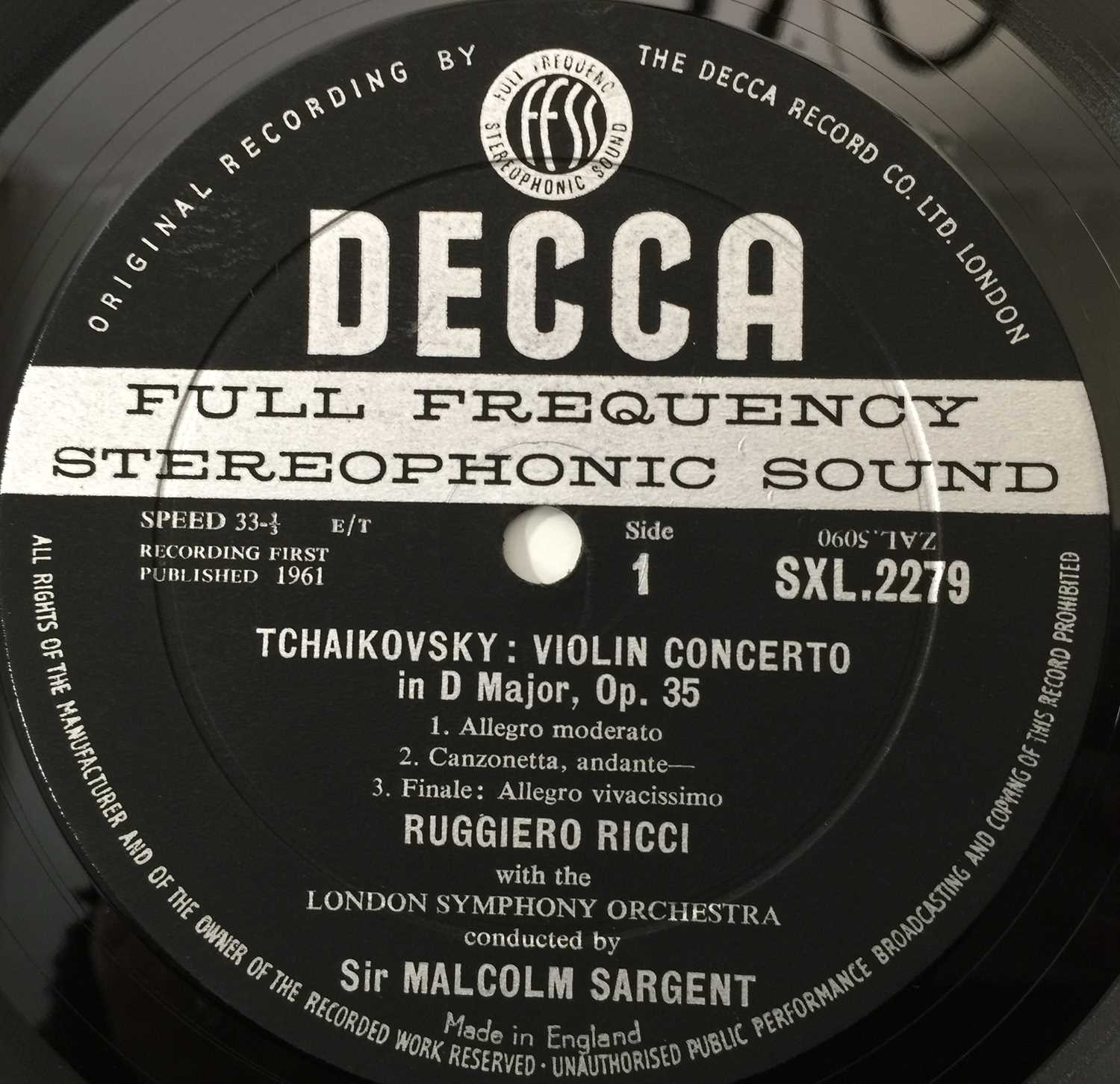 RUGGIERO RICCI / SARGENT - VIOLIN CONCERTO (ED1 - DECCA SXL 2279) - Image 4 of 5