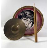THE BEATLES - RINGO STARR SELCOL DRUM, DRUMSTICKS, CYMBAL.