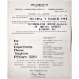 THE BEATLES - NEMS INTEREST - NEMS CHANGE OF ADDRESS NOTICE, MARCH 1964.
