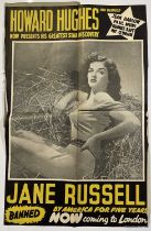 HOWARD HUGHES / JANE RUSSELL - 'THE OUTLAW' (1946) ORIGINAL UK TEASER DOUBLE CROWN POSTER.