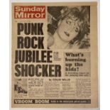 ORIGINAL SUNDAY MIRROR - JUNE 1977 - 'PUNK ROCK JUBILEE SHOCKER' HEADLINE.