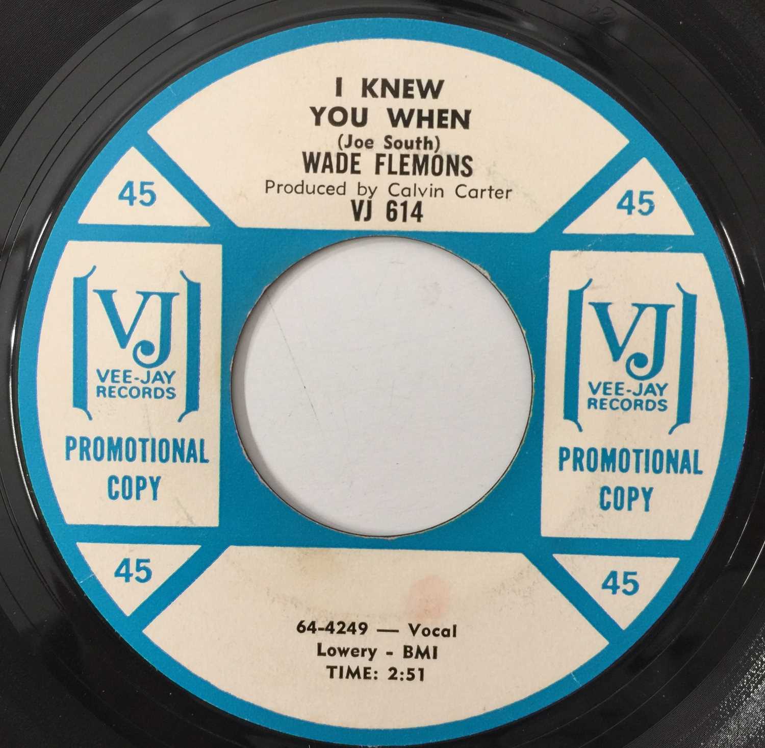 WADE FLEMONS - I KNEW YOU WHEN/ THAT OTHER PLACE 7" (US PROMO - VEE JAY - VJ 614)