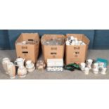 Three boxes of miscellaneous. Including pair of decorative vases and matching lidded vase,