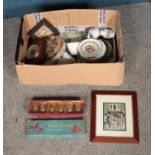 A box of miscellaneous to include Grand National Drinking Set, Duchess part tea service,