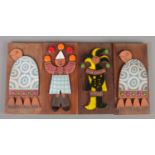 Four Hornsea Muramic wall plaques. Depicting turtles, Juggler and Jester. Crack to all four.