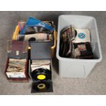 Two boxes and two carry cases of single records. Includes The Searchers, The Beatles, Fleetwood