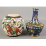 A 19th century cloisonnÃ© vase decorated with dragons, along with a Chinese ginger jar. Height of