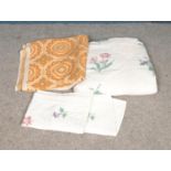 A quantity of vintage bedding including machine embroidered blanket entitled The Sleepmaster by