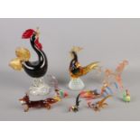 A quantity of coloured blown glass animals including chickens, cockerals, horse and fox.