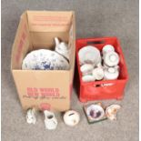 A box of assorted ceramics to include Royal Crown Derby Old Avesbury, bowls and part tea services