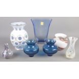 A quantity of glassware. Including Bohemian overlaid vase, Caithness glass vases, etc. Blue