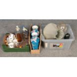 A collection of assorted items, to include soda streams, tape measure, glassware, polka dot cups and