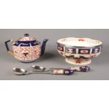 A Taylor Tunnicliffe salad bowl and servers, together with a similar teapot, both in Imari colours.