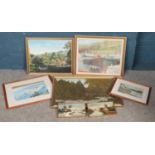 A quantity of paintings. Including M.Milnes framed oil on board of a fisherman, framed oil on