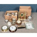 Two boxes of assorted clocks, to include examples from Cyma, Metamec, Westclox and London Clock Co