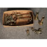A quantity of novelty brass wares including cockerel, key, door knocker formed as a fox, miniature