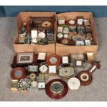 Two boxes of assorted clocks, to include examples from Ingersoll, H. Samuel, Seiko and Acctim.