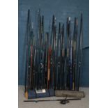 A good collection of fishing rods, along with two tents. Fishing rods includes Shakespeare, Abu