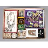 A collection of costume jewellery. To include vintage butterfly brooches, mink brooch, paste