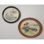 E Charles, two oval framed pastels depicting hare coursing scenes.