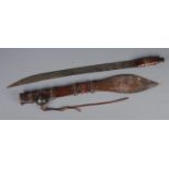 An African curved sword with leather sheath. Possibly Mende, Sierra Leone. Length of blade 66cm
