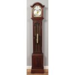 A hardwood cased small longcase clock, with Tempus Fugit Roman Numeral dial, three weights and