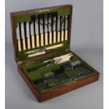 An oak cased canteen of George Ibberson & Co silver plated cutlery.