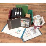 A box of stamps and first day covers. Includes stamp sheets, medallic covers etc.