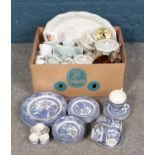 One large box of assorted ceramics. To include Alfred Meakin, Bunnykins, Royal Doulton and a