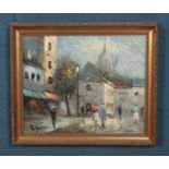 A Caroline C. Burnett (1877-1950) gilt framed oil on canvas depicting Parisian street scene.