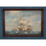 A Gordon framed oil on board depicting naval battle scene. Dimensions including frame 100cm x 69cm.