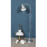 A collection of lights and light fittings. Includes ceiling light with milch glass shade, Ikea