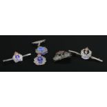 Five sterling silver and enamel Royal Navy brooches, fobs and badges. Total weight: 25.2g