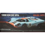 A autographed Porsche 1000 KM DE SPA poster. Signed by Derek Bell.