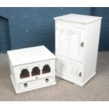 Two painted hardwood entertainment storage units. Featuring hinged top, semi-fitted interior and