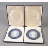 A cased pair of Wedgwood Jasperware Royal Silver Jubilee plaques.