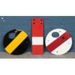 Three railway enamel signal signs, including two circular examples. Enamel chipped on black and