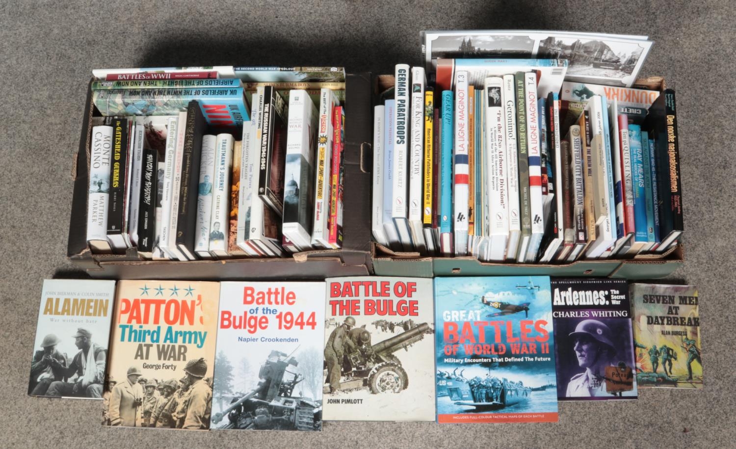 Two boxes containing a large assortment of fiction and non-fiction war books. To include Sheffield - Image 2 of 2