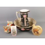 A quantity of Crown Ducal including King George VI coronation wine flask, washbowl and jug, floral