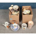 Two boxes of assorted ceramics to including Devon Lustre, Studio, etc.
