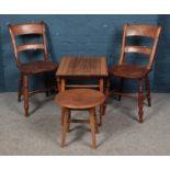 A collection of assorted furniture. To include small oak occasional table, pair of kitchen chairs