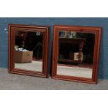 A mahogany framed mirror along with a pine framed example. Pine mirror 63cm x 52cm.