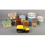 A collection of ceramics including Portmeirion Monte Sol and novelty biscuit jars, Ringtons tea