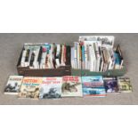 Two boxes containing a large assortment of fiction and non-fiction war books. To include Sheffield