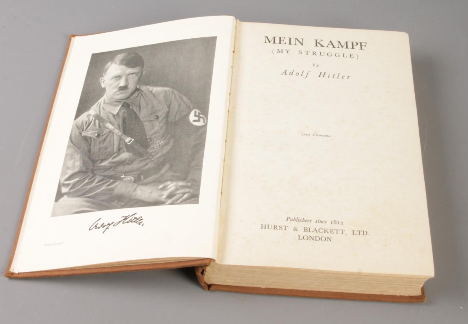 A Library Edition 1938 Hardback copy of Adolf Hitler, My Struggle (Mein Kampf). Fair Condition. - Image 2 of 3