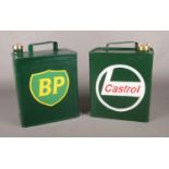 Two vintage petrol cans. BP & Castrol. Have been re-painted.