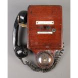 A railway signal box telephone with receiver and bell; with plaque for Royston Junction and '