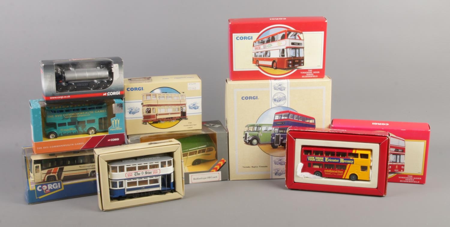 A collection of boxed Corgi diecast vehicles. To include Q949/30 Bedford Coach, 97264 Double Deck