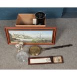 A box of miscellaneous including Bride's knife, cut glass bowl, large vase, etc.