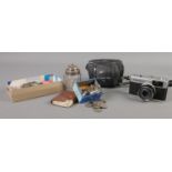 A small quantity of collectables, including Olympus Trip 35 camera in case, a collection of